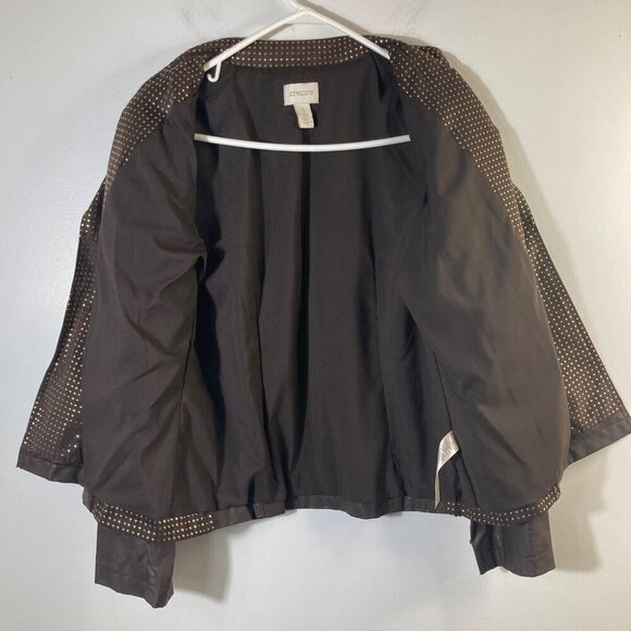 Womens Chicos Faux Leather Studded Moto Jacket Brown Gold M PU Viscose Polyester - Picture 3 of 9